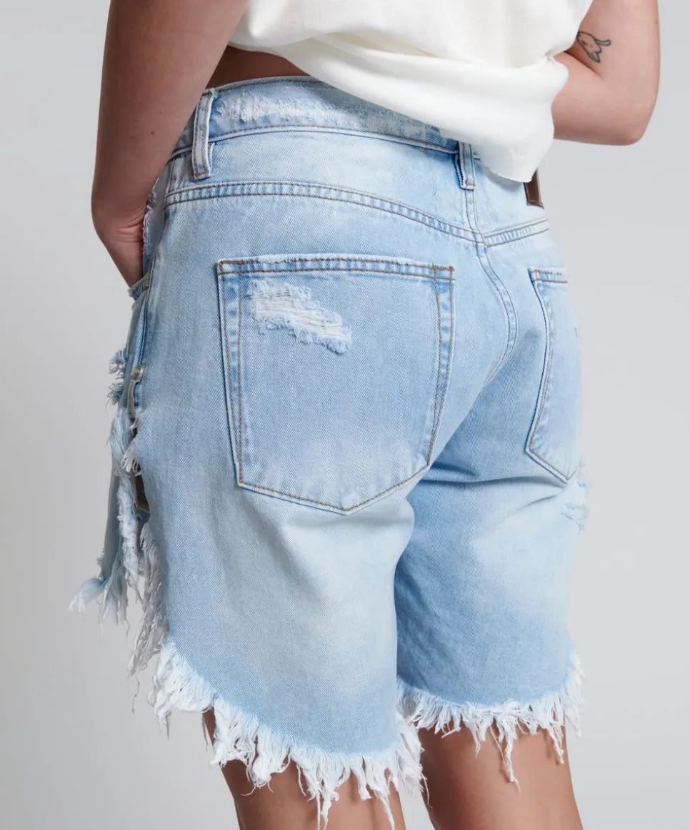 Denim Shorts|ONE TEASPOON Blue Latte Frankies Long Length Denim Shorts