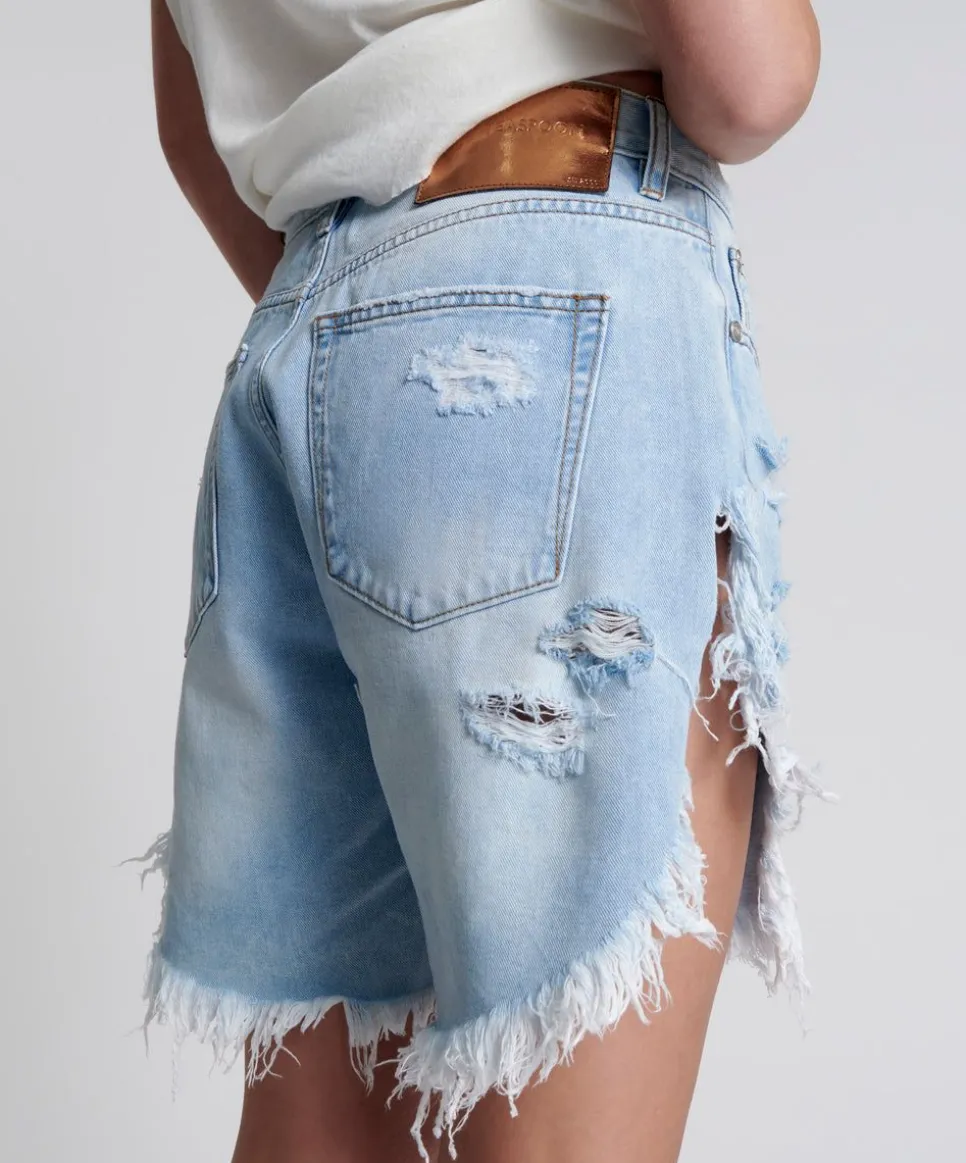 Denim Shorts|ONE TEASPOON Blue Latte Frankies Long Length Denim Shorts