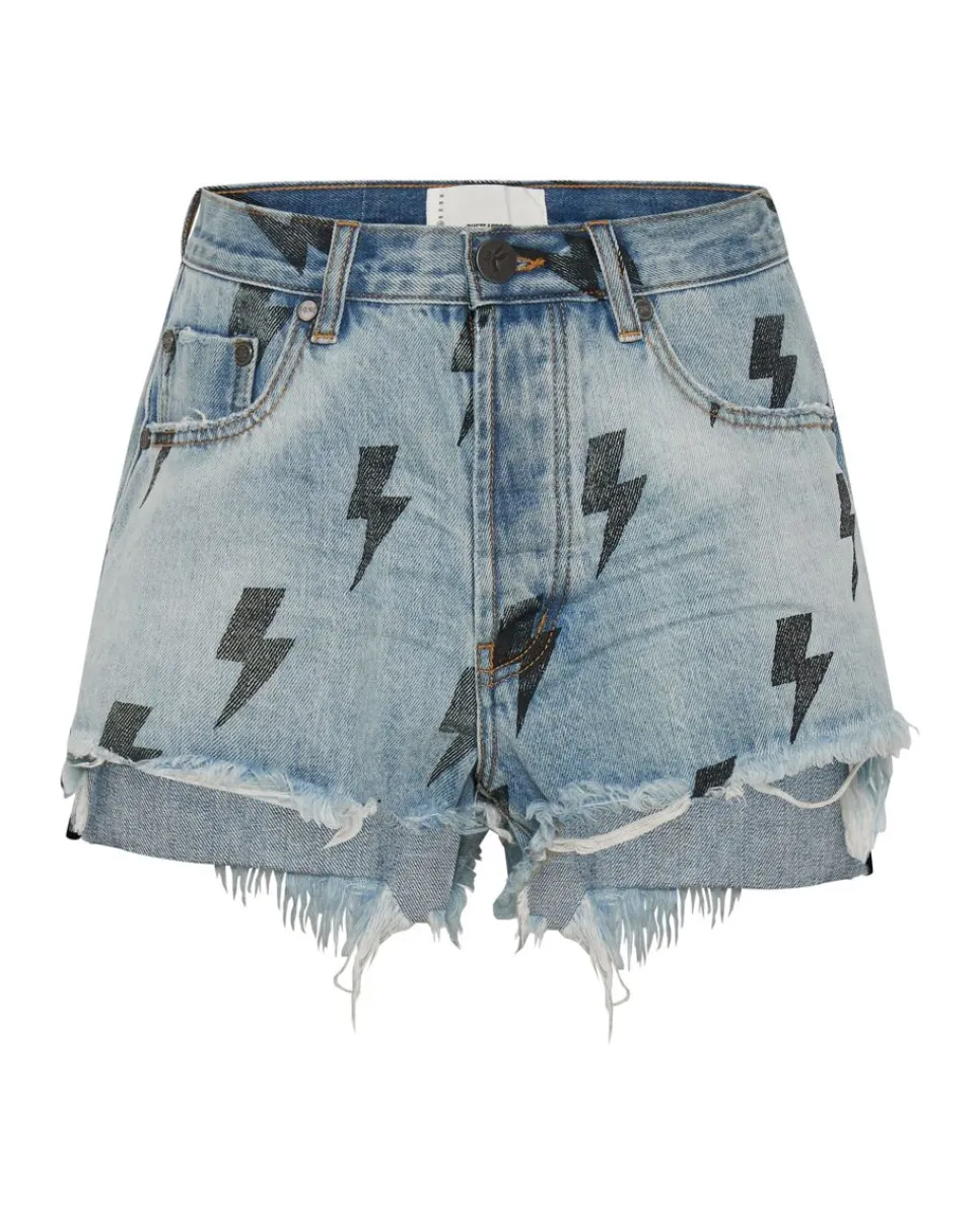 Denim Shorts|ONE TEASPOON Blue Lightning Le Wolves Mid Length Denim Shorts