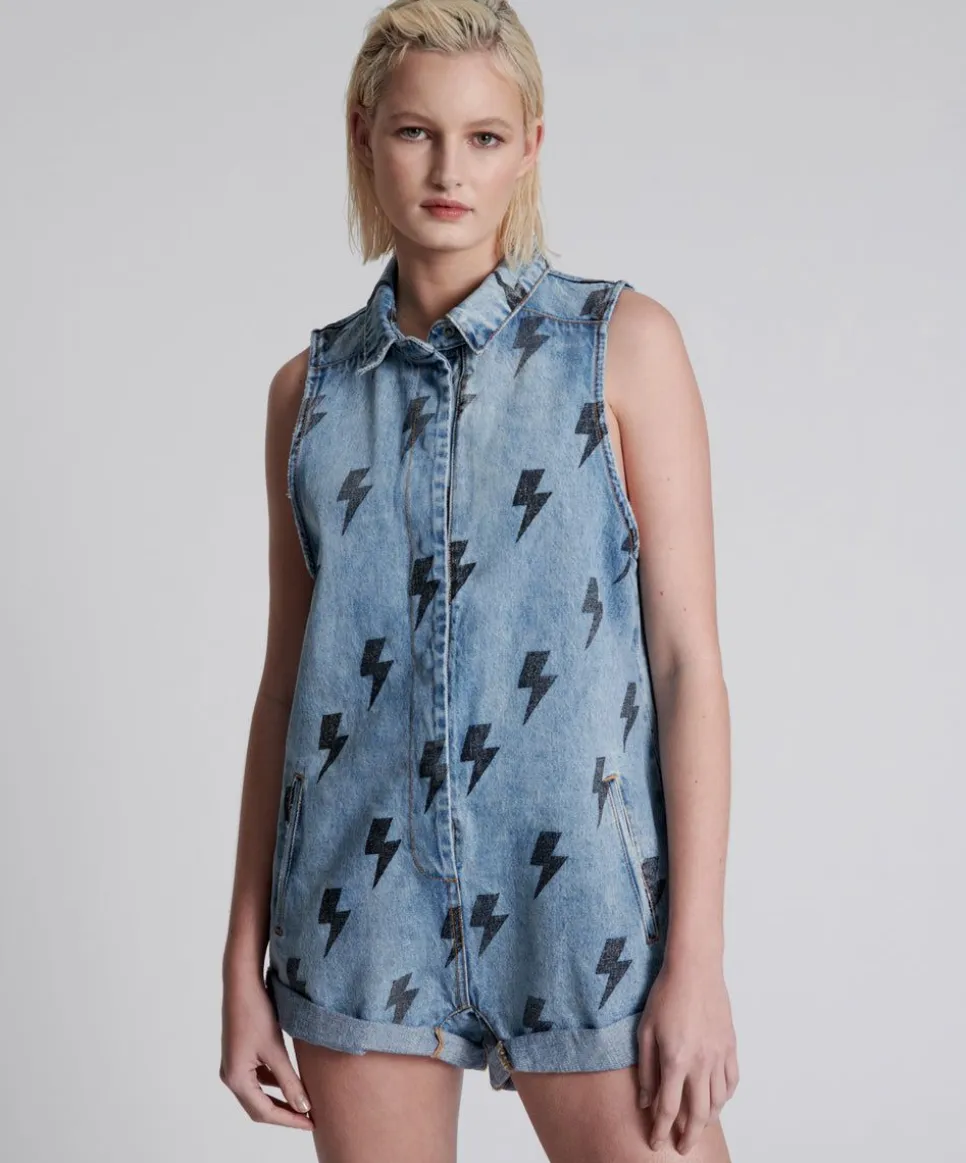 Denim Jumpsuits|ONE TEASPOON Blue Lightning Mini Braxton Jumpsuit