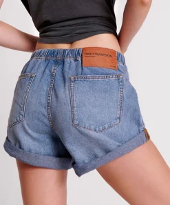 Denim Shorts|ONE TEASPOON Blue Lilac Shabby Bandit Drawstring Boyfriend Shorts