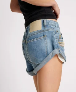 Denim Shorts|ONE TEASPOON Blue Rapture Chained Bandits Low Waist Denim Shorts