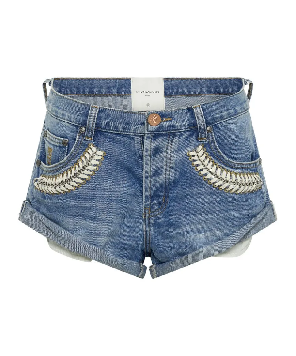 Denim Shorts|ONE TEASPOON Blue Rapture Chained Bandits Low Waist Denim Shorts