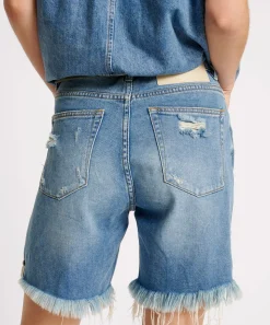 Denim Shorts|ONE TEASPOON Blue Rapture Stevies High Waist Long Length Boyfriend Denim Shorts