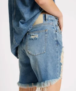 Denim Shorts|ONE TEASPOON Blue Rapture Stevies High Waist Long Length Boyfriend Denim Shorts