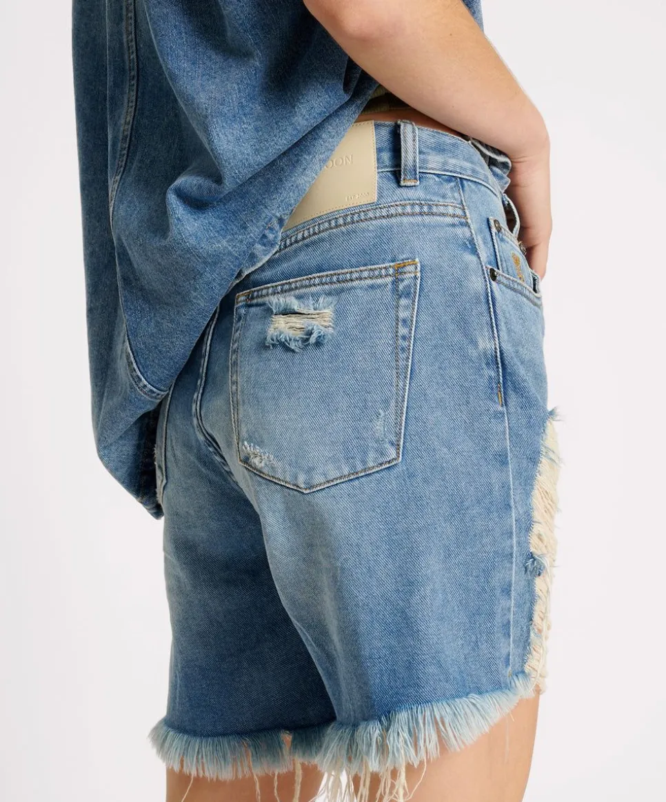 Denim Shorts|ONE TEASPOON Blue Rapture Stevies High Waist Long Length Boyfriend Denim Shorts