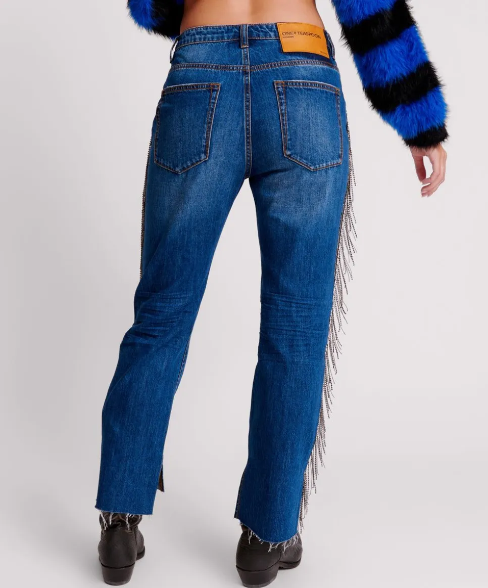 Denim Jeans|ONE TEASPOON Bluemoon Jewelled Hooligans Mid Waist Relaxed Jeans