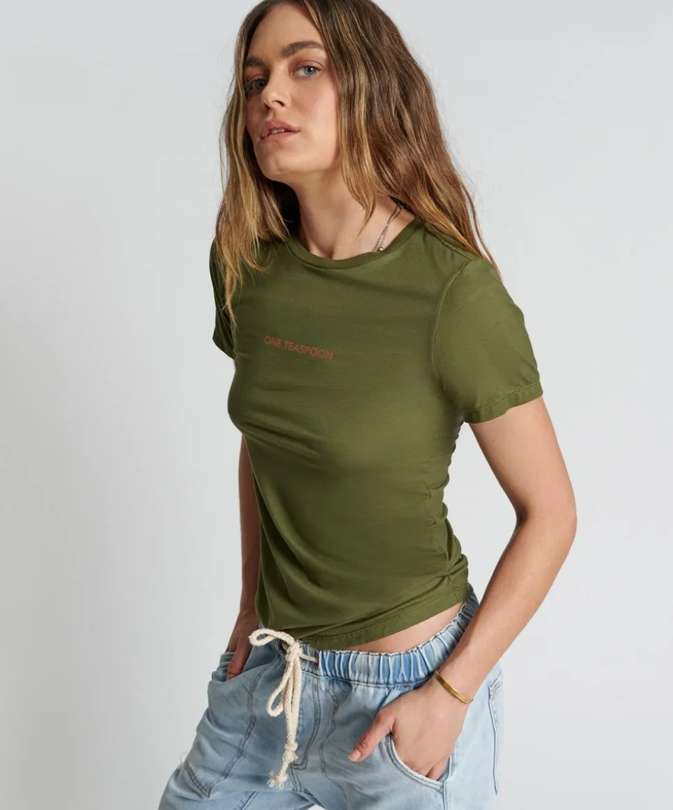 Graphic Tees|ONE TEASPOON Burnt Olive Logo Fitted Tee