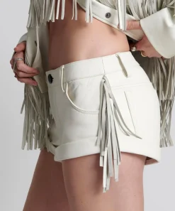 Bottoms|ONE TEASPOON Chaos Walking Fringed Leather Bandit Shorts