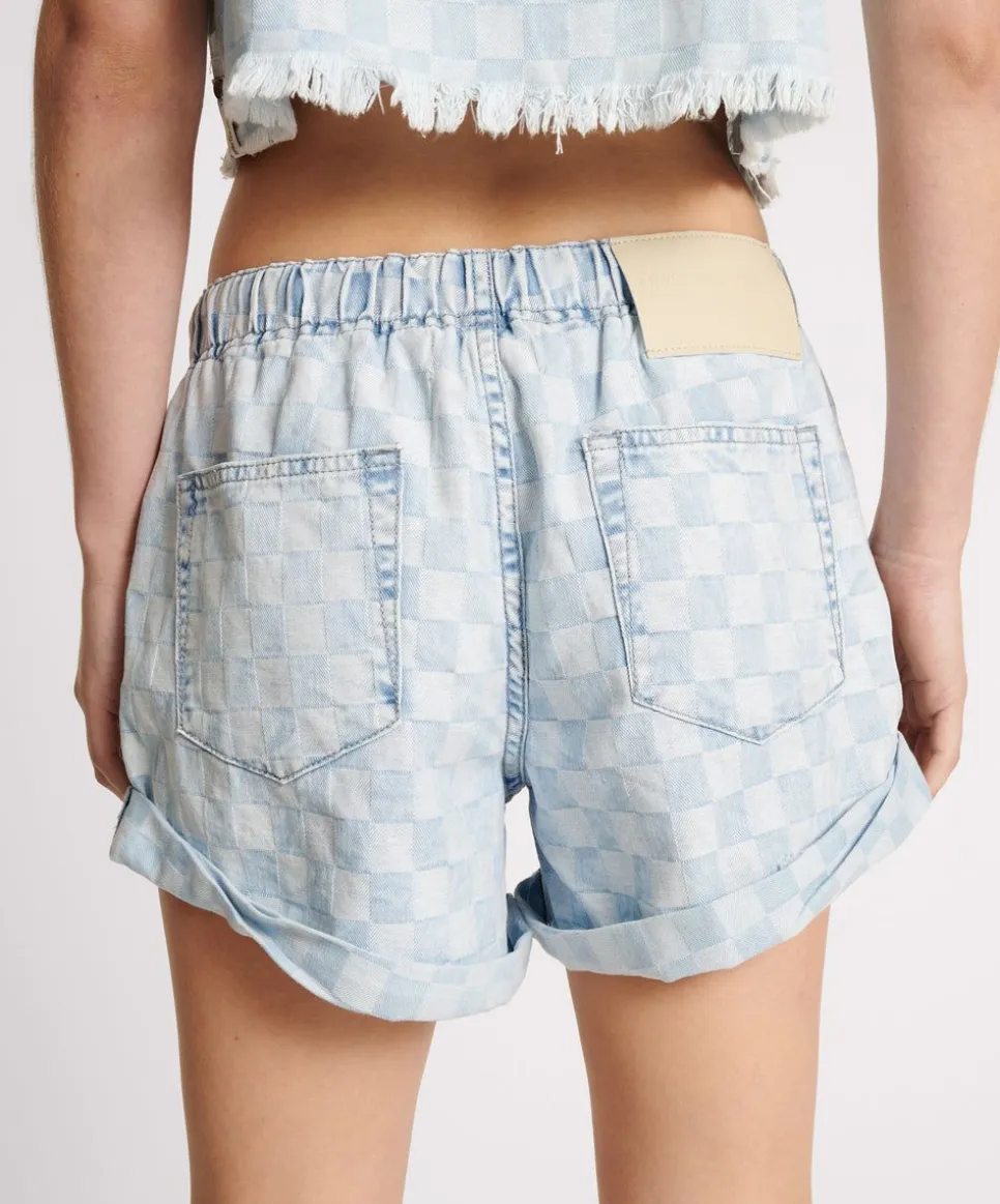 Denim Shorts|ONE TEASPOON Checkmate Shabby Bandit Drawstring Boyfriend Shorts