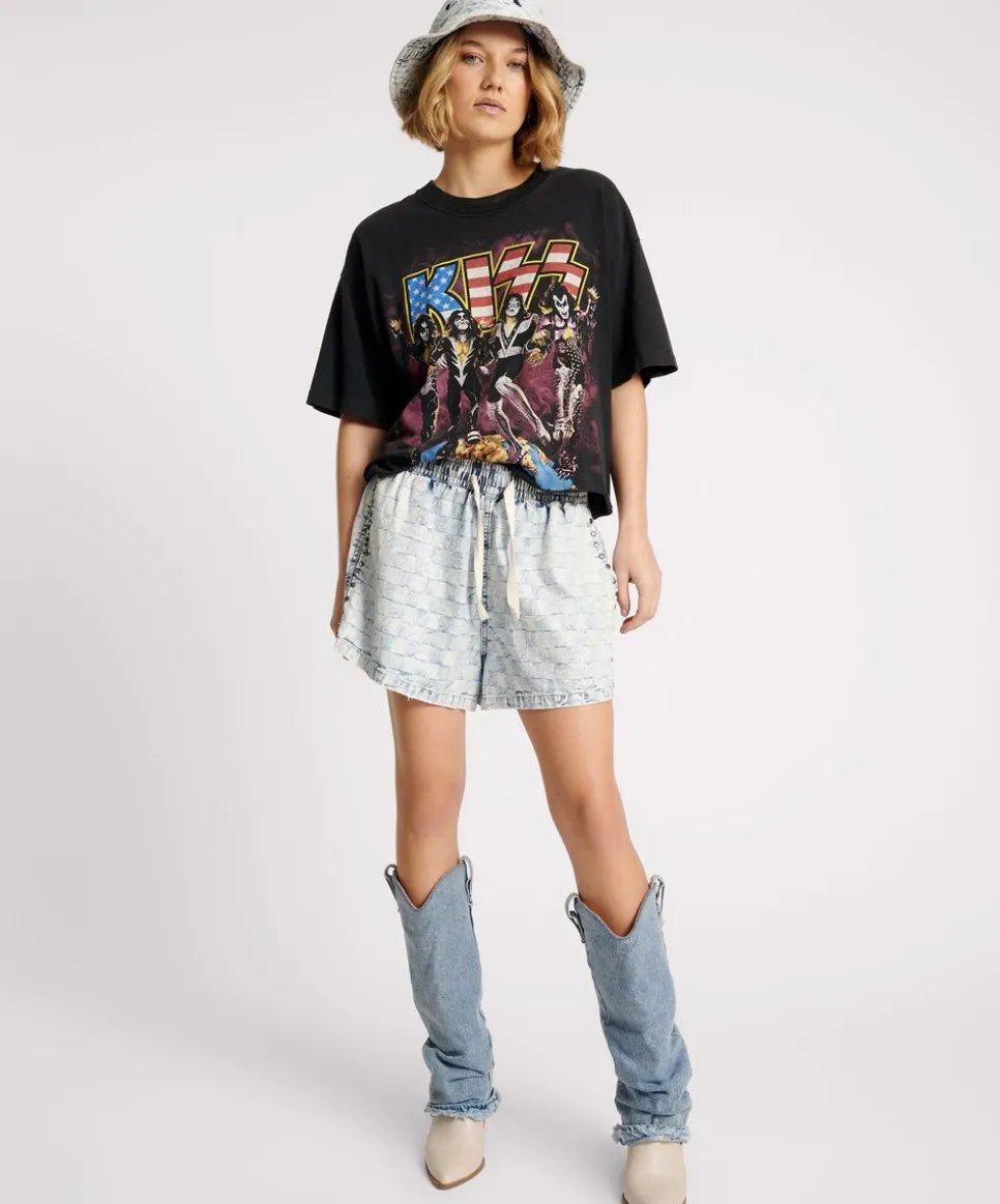 Denim Shorts|ONE TEASPOON Checkmate Studded Denim Boxer Shorts