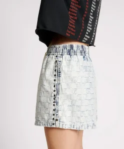 Denim Shorts|ONE TEASPOON Checkmate Studded Denim Boxer Shorts