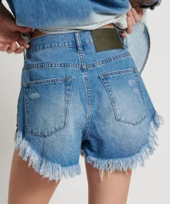 Denim Shorts|ONE TEASPOON Ciao Blue Outlaws Mid Length Denim Shorts
