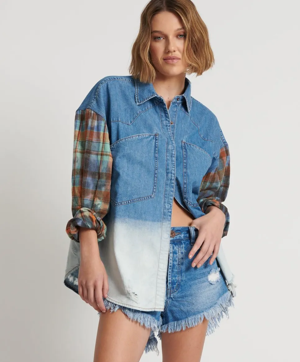 Shirts|ONE TEASPOON Ciao Blue Revolver Denim Flannel Shirt
