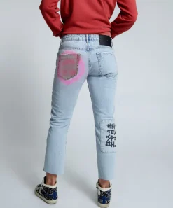 Denim Jeans|ONE TEASPOON Circus Blue Graffiti Truckers Low Waist Straight Leg Jeans