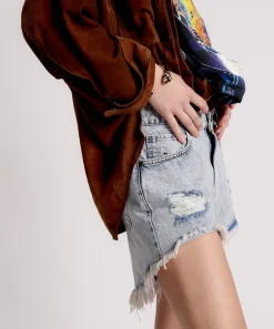 Denim Shorts|ONE TEASPOON Circus Blue Trucker Mid Waist Denim Shorts