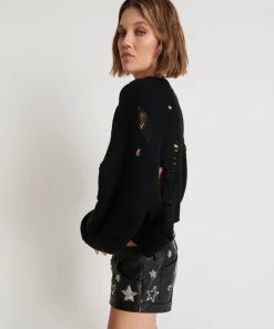 Knitwear|ONE TEASPOON Cropped Hercules Shredded Sweater