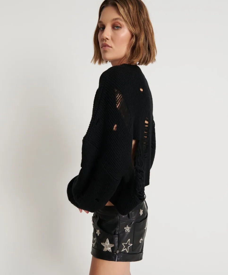 Knitwear|ONE TEASPOON Cropped Hercules Shredded Sweater