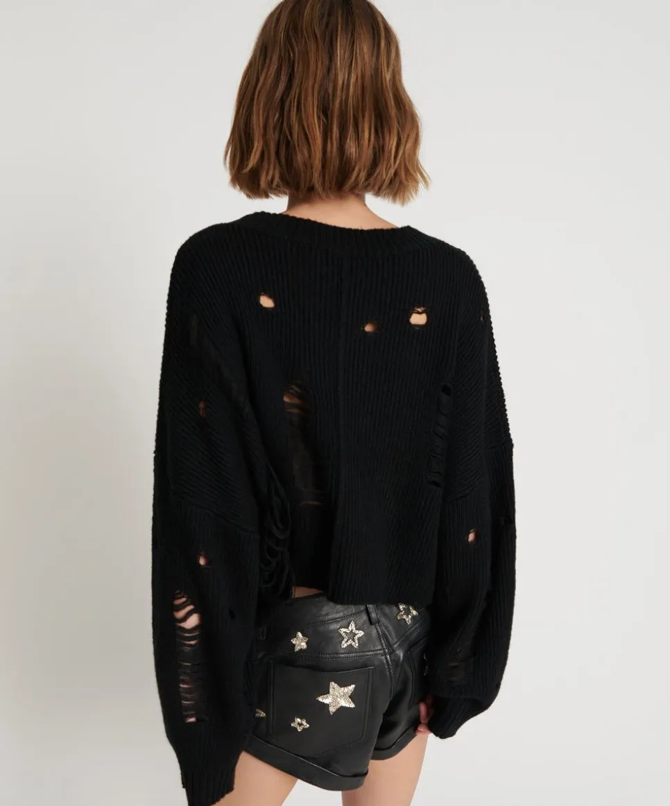 Knitwear|ONE TEASPOON Cropped Hercules Shredded Sweater