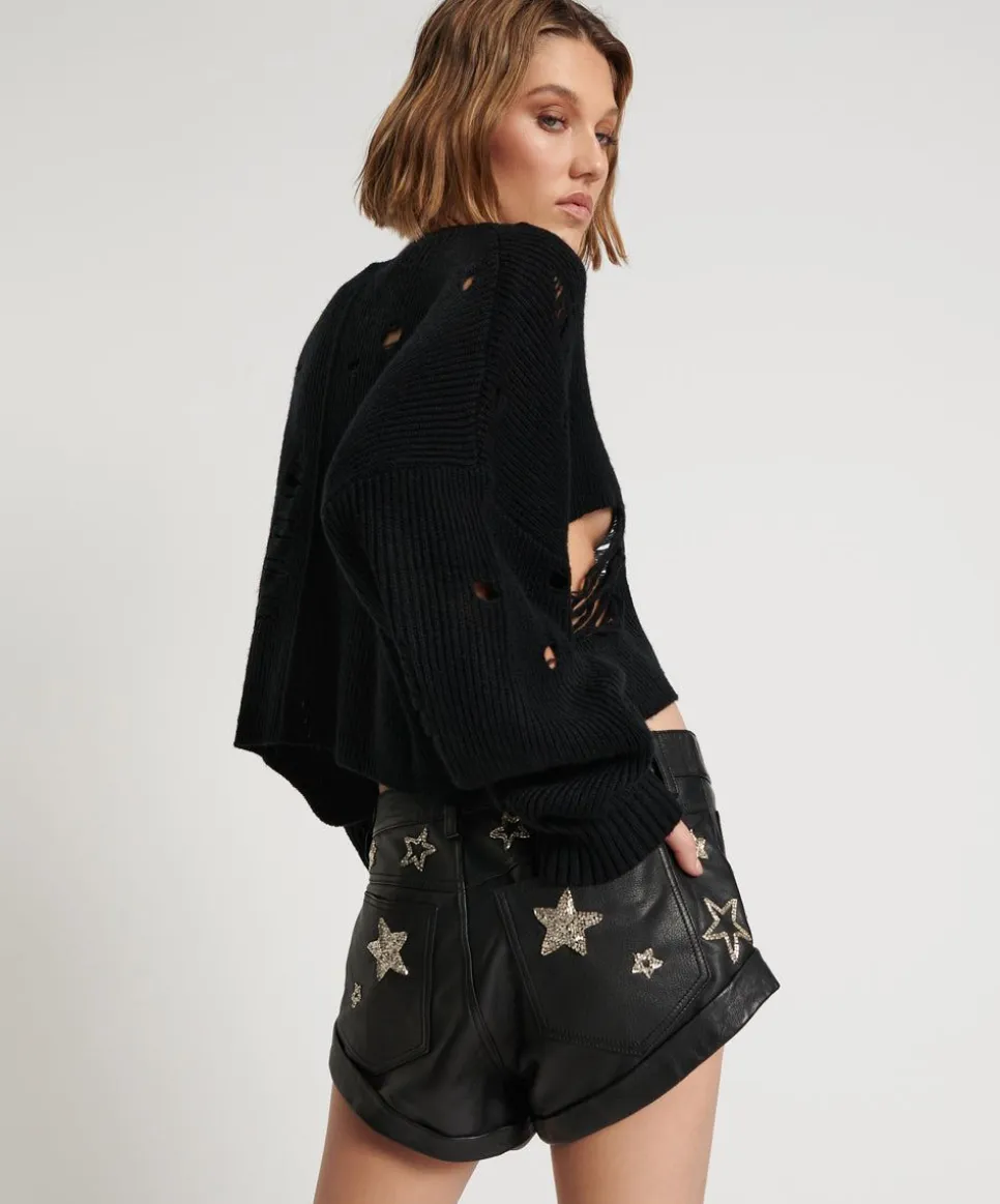 Knitwear|ONE TEASPOON Cropped Hercules Shredded Sweater