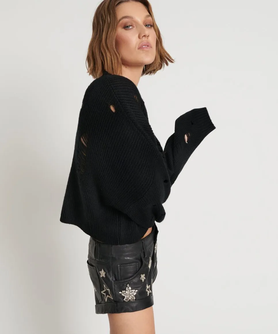Knitwear|ONE TEASPOON Cropped Hercules Shredded Sweater