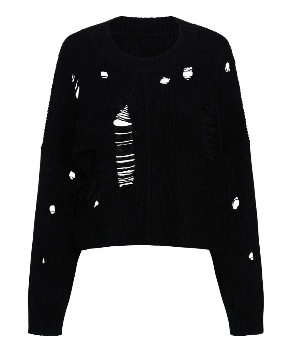Knitwear|ONE TEASPOON Cropped Hercules Shredded Sweater
