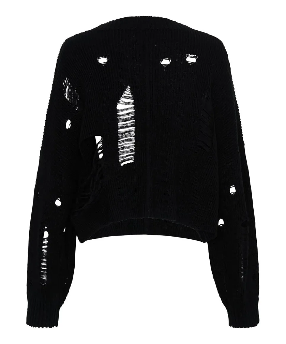 Knitwear|ONE TEASPOON Cropped Hercules Shredded Sweater