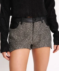 Bottoms|ONE TEASPOON Crushed Crystal Leather Le Wolves Shorts