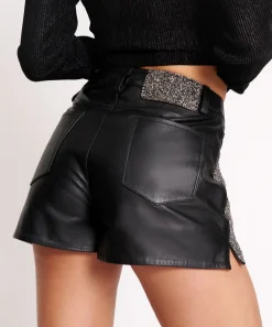 Bottoms|ONE TEASPOON Crushed Crystal Leather Le Wolves Shorts