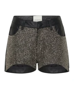 Bottoms|ONE TEASPOON Crushed Crystal Leather Le Wolves Shorts