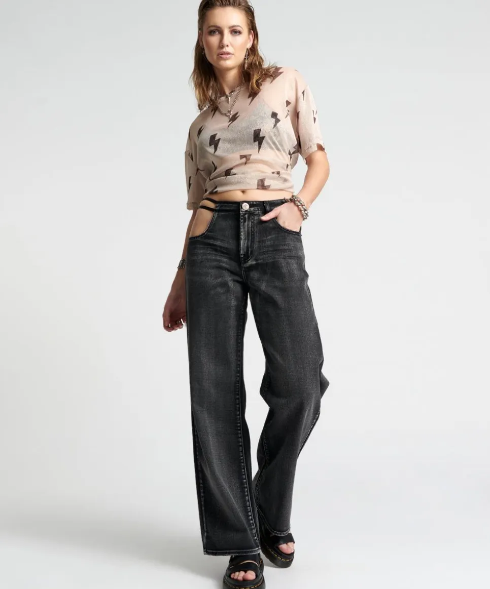 Denim Jeans|ONE TEASPOON Cut Out Jackson Mid Waist Wide Leg Jeans