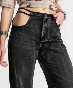 Denim Jeans|ONE TEASPOON Cut Out Jackson Mid Waist Wide Leg Jeans
