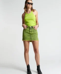 Denim Skirts|ONE TEASPOON Cyber Lime 2020 Mini High Waist Denim Skirt
