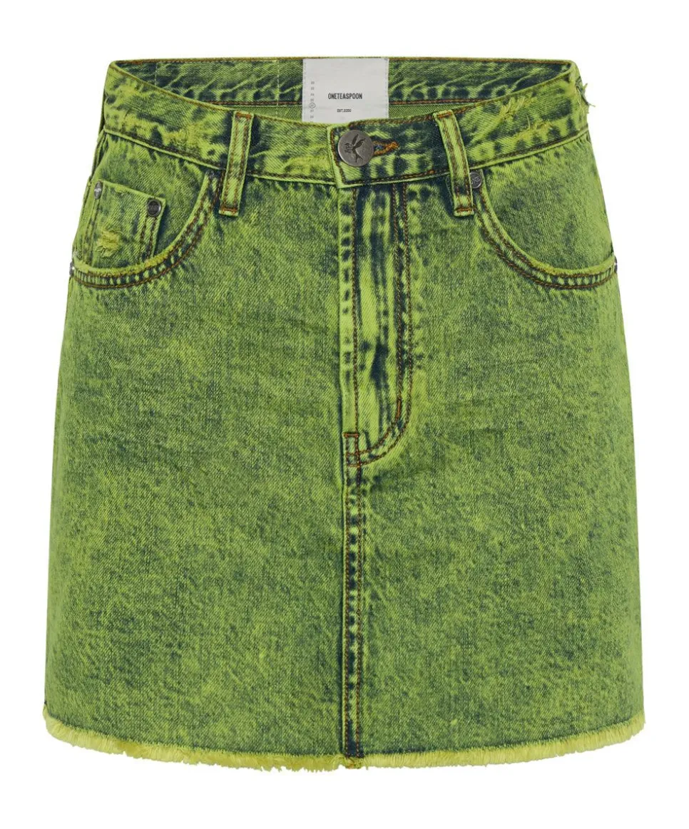 Denim Skirts|ONE TEASPOON Cyber Lime 2020 Mini High Waist Denim Skirt