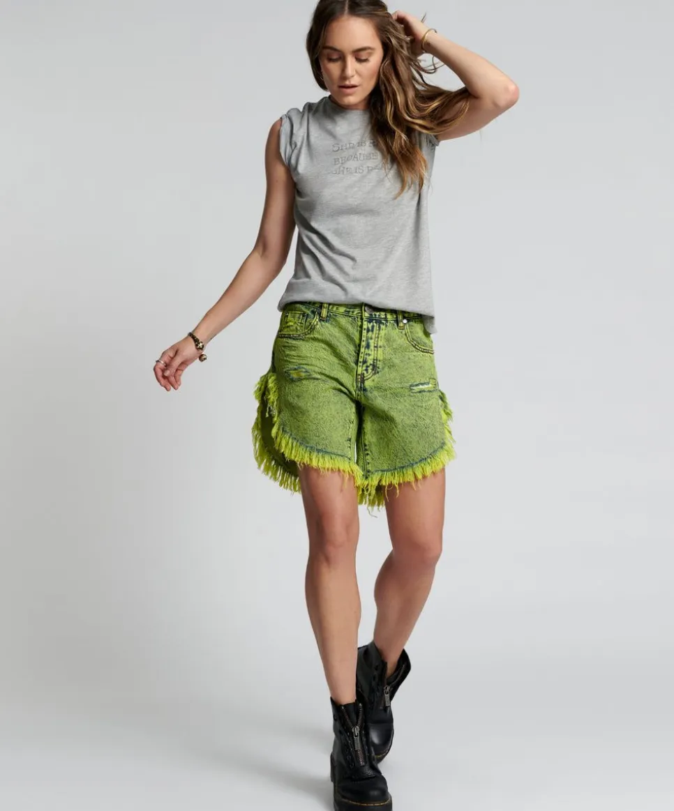 Denim Shorts|ONE TEASPOON Cyber Lime Frankies Long Length Boyfriend Shorts