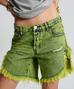 Denim Shorts|ONE TEASPOON Cyber Lime Frankies Long Length Boyfriend Shorts