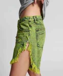 Denim Shorts|ONE TEASPOON Cyber Lime Frankies Long Length Boyfriend Shorts