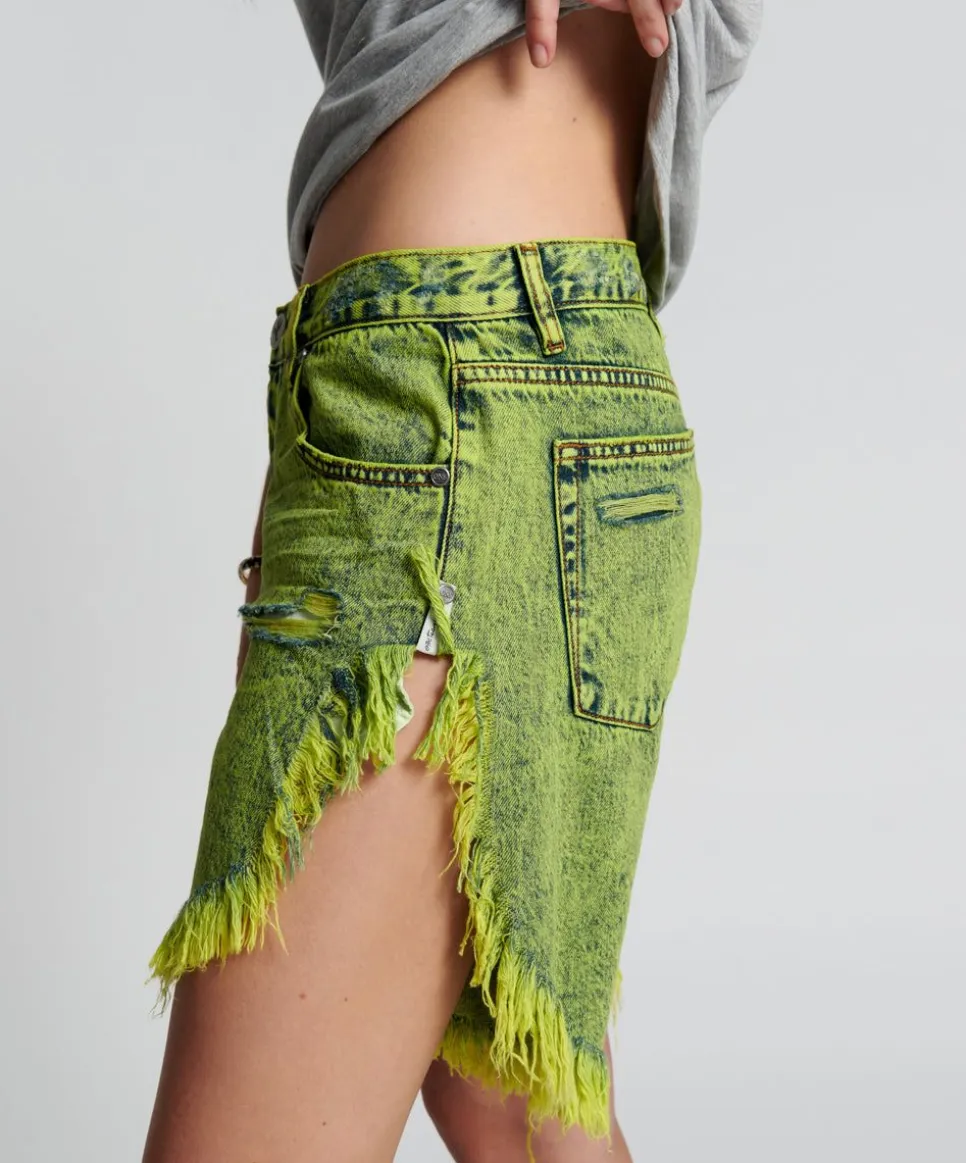 Denim Shorts|ONE TEASPOON Cyber Lime Frankies Long Length Boyfriend Shorts