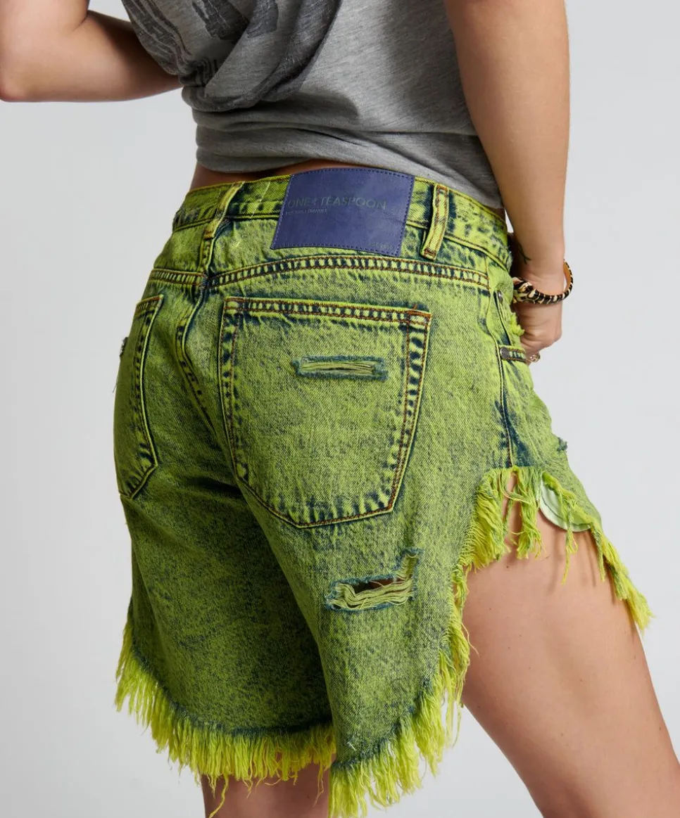 Denim Shorts|ONE TEASPOON Cyber Lime Frankies Long Length Boyfriend Shorts