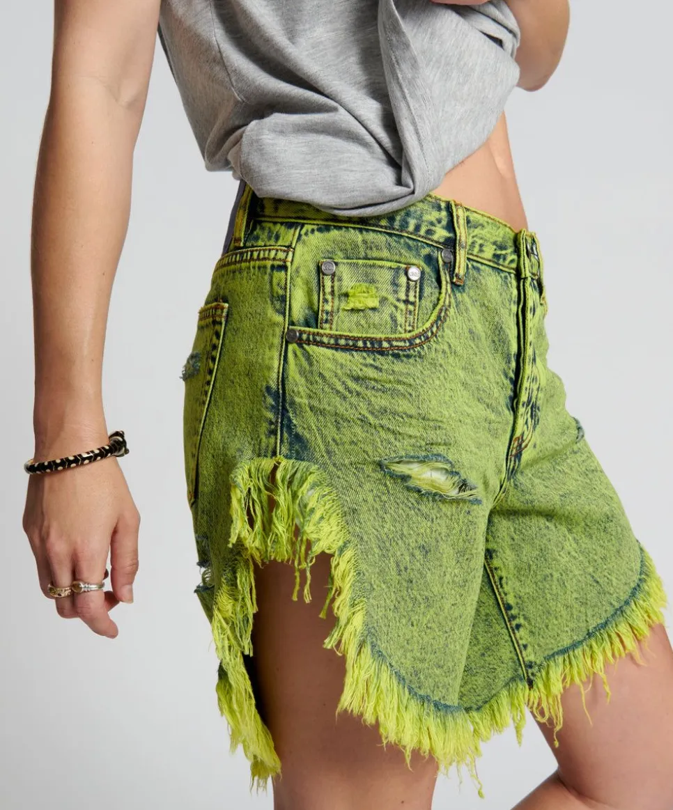 Denim Shorts|ONE TEASPOON Cyber Lime Frankies Long Length Boyfriend Shorts