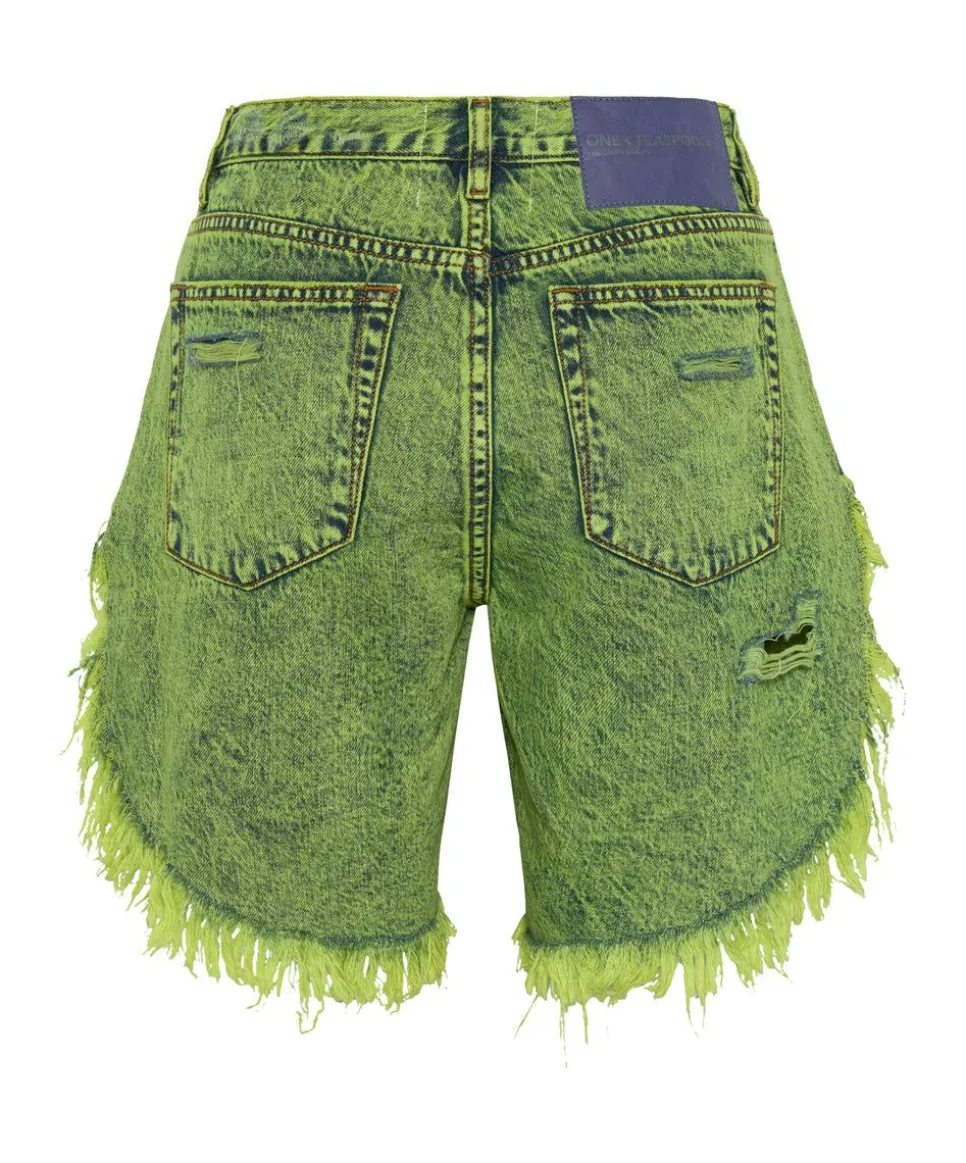 Denim Shorts|ONE TEASPOON Cyber Lime Frankies Long Length Boyfriend Shorts