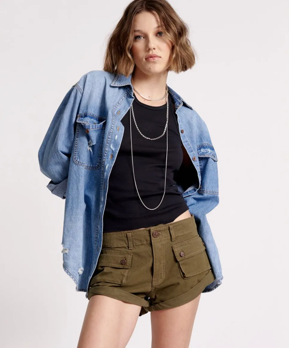 Denim Shorts|ONE TEASPOON Dark Khaki Cadet Bandits Low Waist Shorts