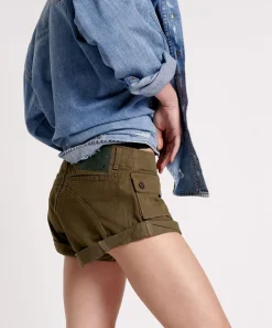 Denim Shorts|ONE TEASPOON Dark Khaki Cadet Bandits Low Waist Shorts