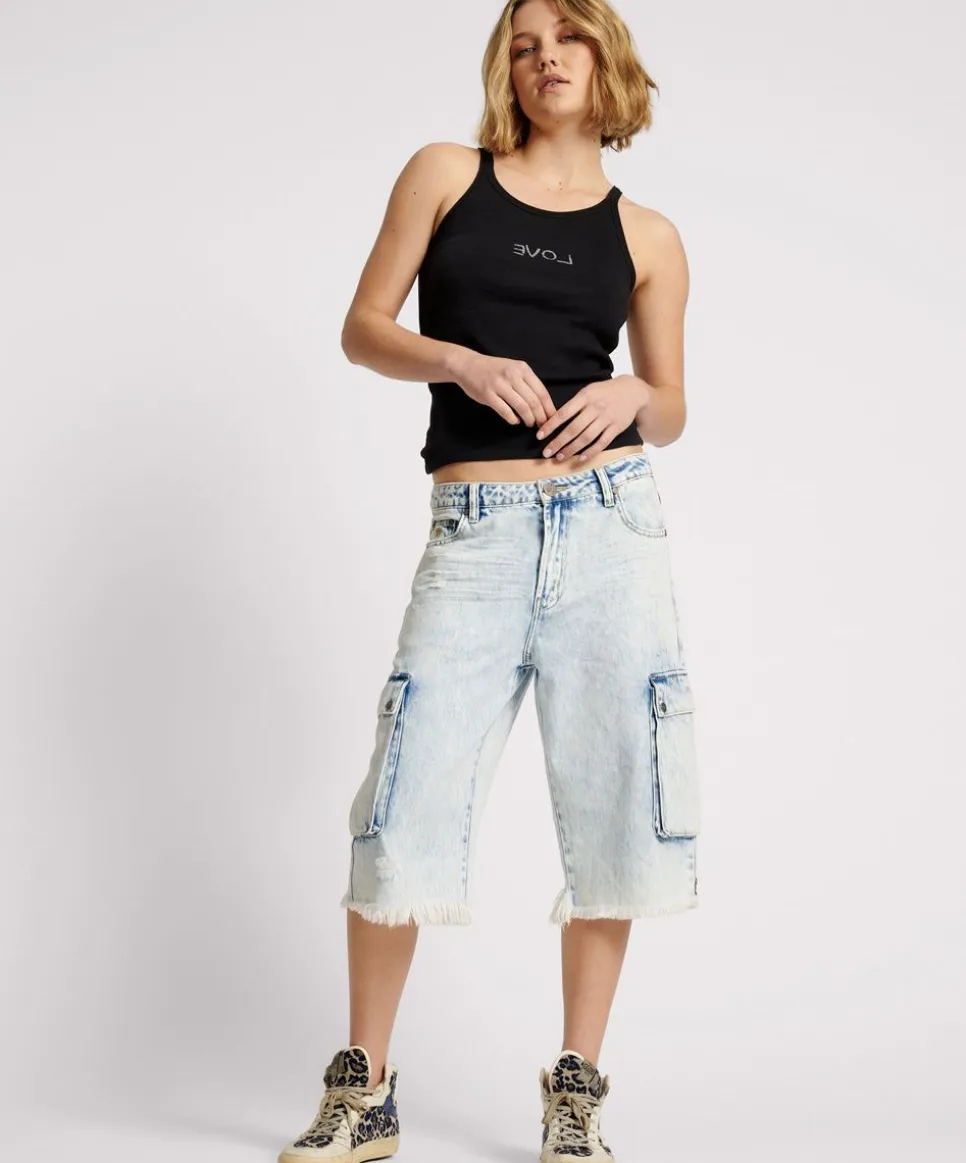 Denim Shorts|ONE TEASPOON Depeche Blue Skater Girl Wide Leg Shorts