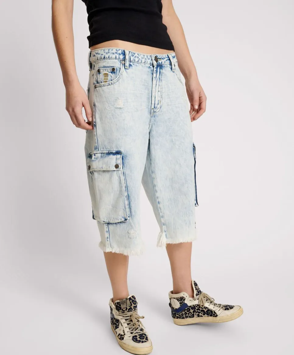Denim Shorts|ONE TEASPOON Depeche Blue Skater Girl Wide Leg Shorts