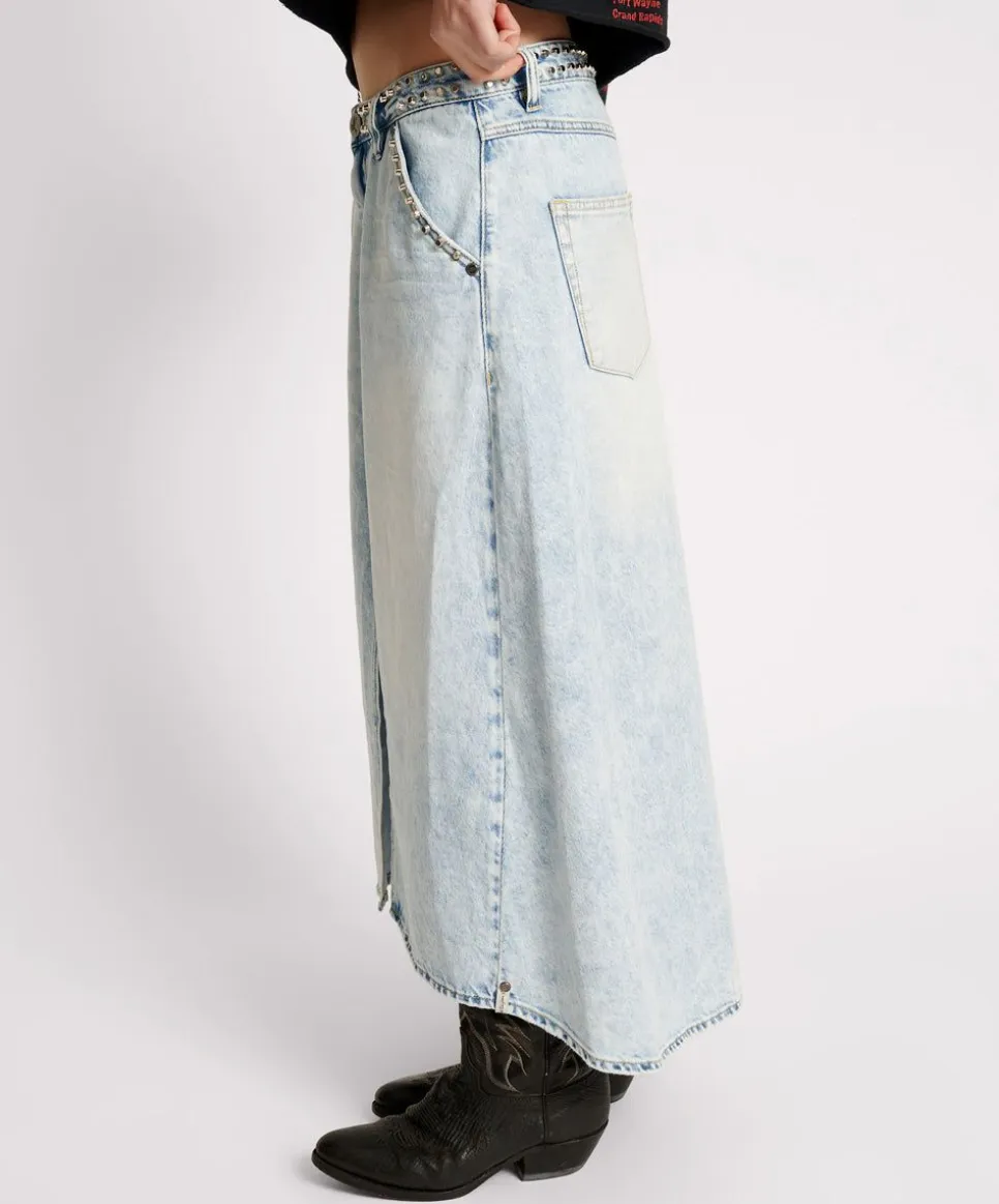 Denim Skirts|ONE TEASPOON Depeche Blue Studded Mrs Carter Long Length Denim