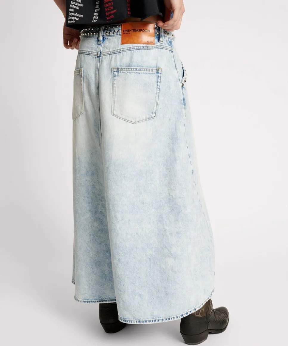 Denim Skirts|ONE TEASPOON Depeche Blue Studded Mrs Carter Long Length Denim