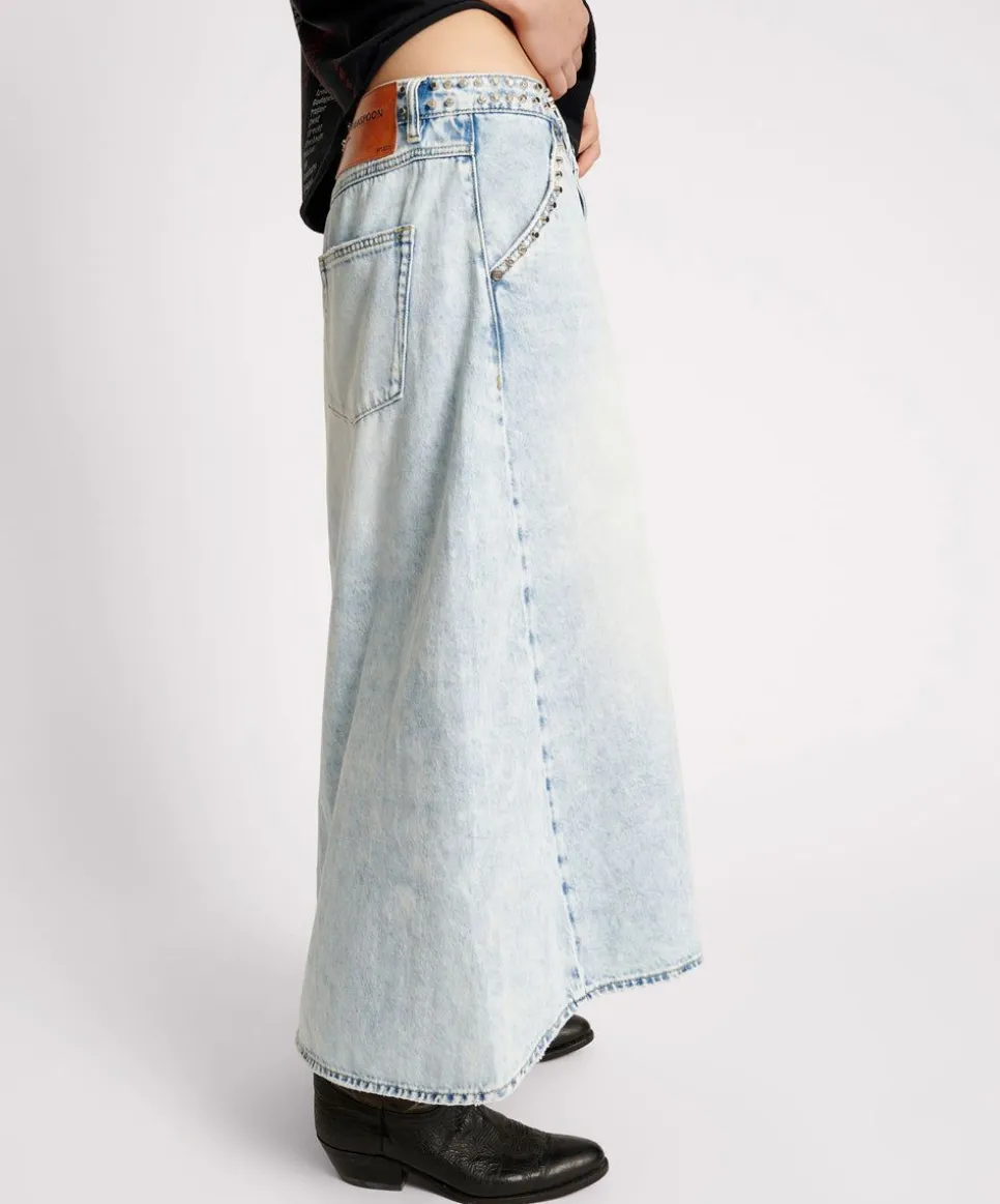 Denim Skirts|ONE TEASPOON Depeche Blue Studded Mrs Carter Long Length Denim