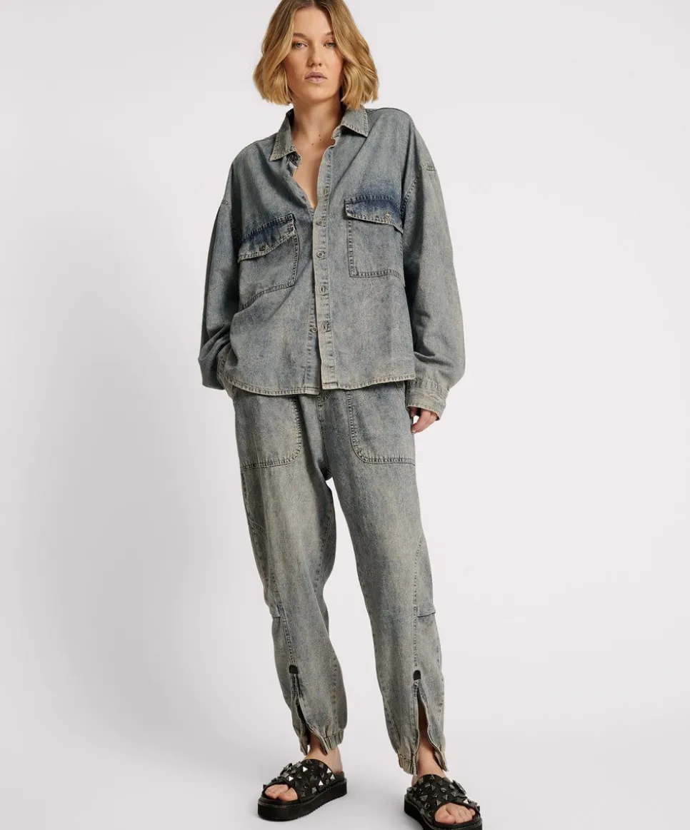 Shirts|ONE TEASPOON Dirty Blue Oversized Denim Western Shirt