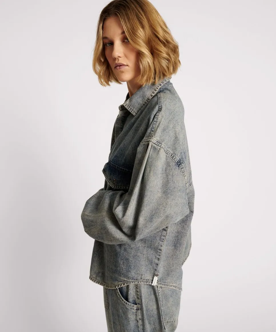 Shirts|ONE TEASPOON Dirty Blue Oversized Denim Western Shirt